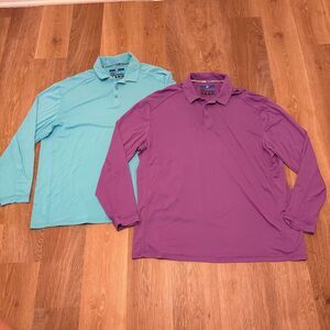 IBKUL Long Sleeve Performance Polos - Teal & Purple XL